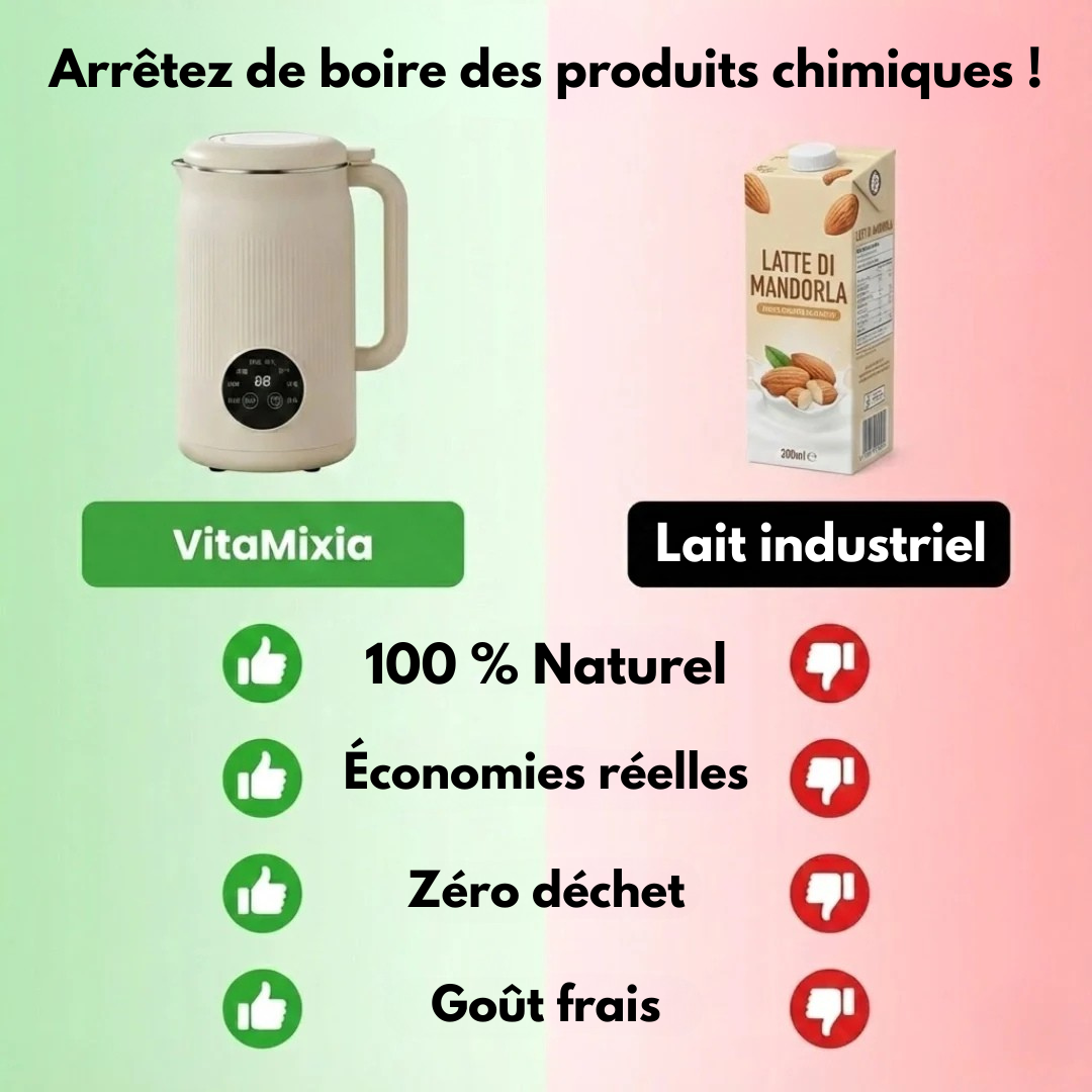 VitaMixia - Transformez 30 centimes d'amandes en 1L de lait onctueux. En 3 minutes.