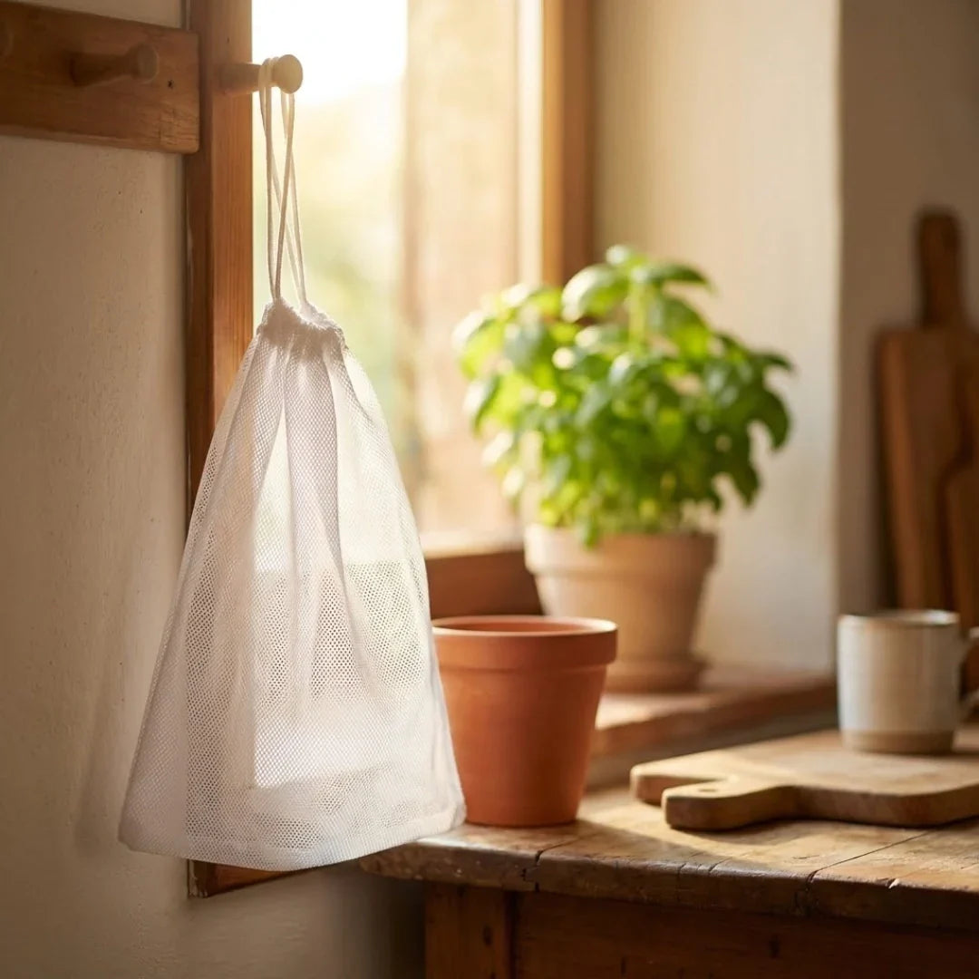 Conjunto de sacos filtrantes de alta qualidade em tecido natural (laváveis e reutilizáveis)
