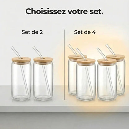 Set de verres haut de gamme en verre et bambou