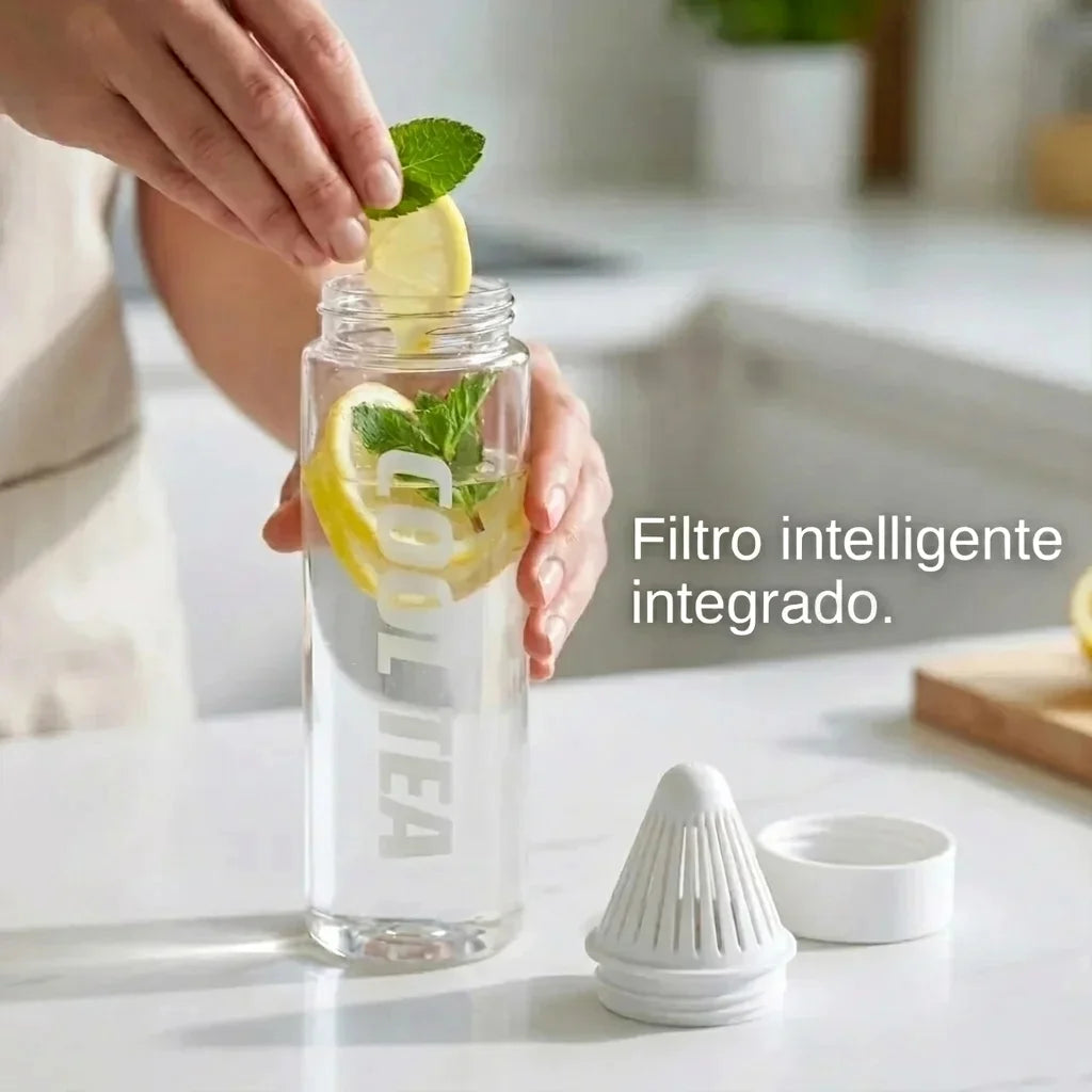 Garrafa portátil com filtro anti-resíduos integrado