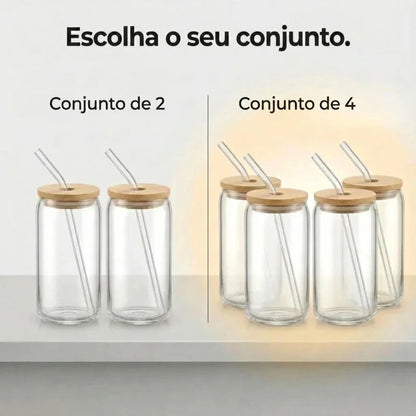 Conjunto de copos de alta gama em vidro e bambu