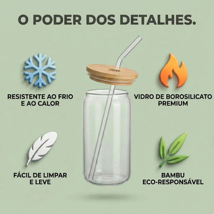 Conjunto de copos de alta gama em vidro e bambu